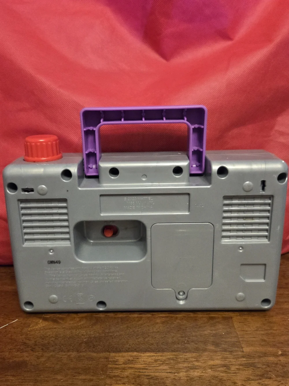 Fisher-Price Gray Learning Boombox Toy with Purple Handle and Red Accents